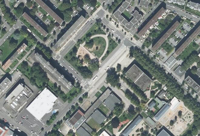 Vue aérienne Marché de la Meinau, Strasbourg