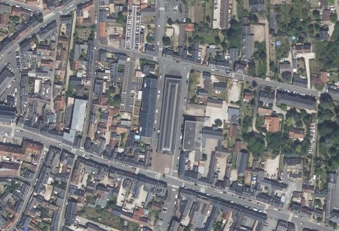 Vue aérienne Marché de la nouvelle Halle, Châteauneuf-sur-Loire