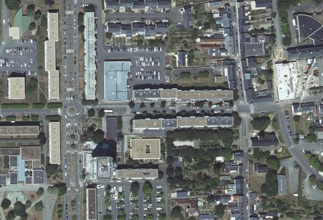 Vue aérienne Marché de la Paix, Coulaines