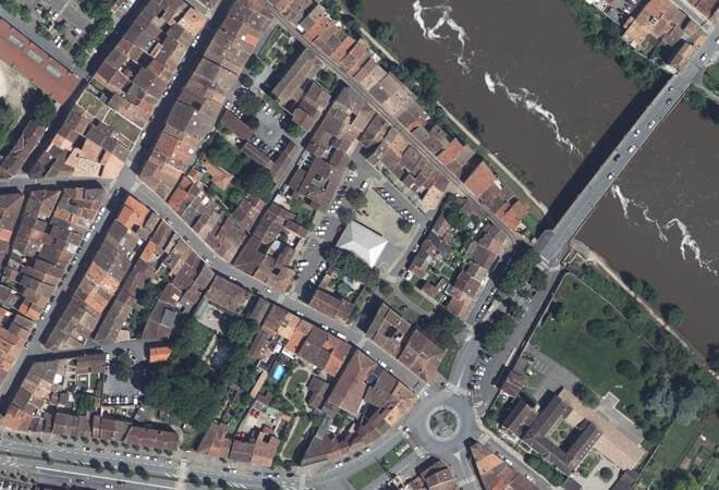 Vue aérienne Marché de La Place d'Aquitaine, Villeneuve-sur-Lot