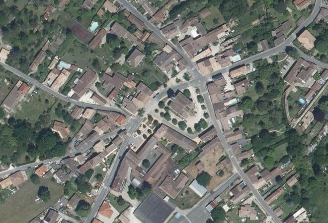 Vue aérienne Marché de Landiras, Landiras