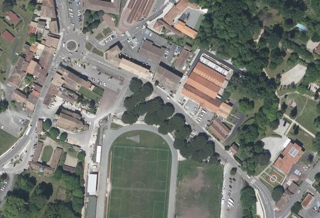 Vue aérienne Marché de Léognan, Léognan