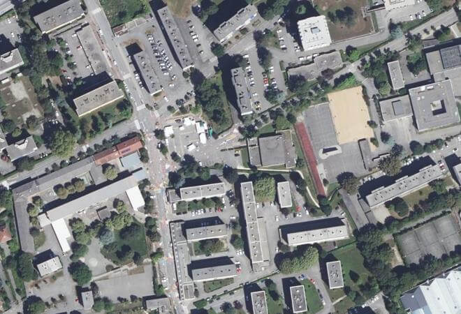 Vue aérienne Marché de Meylan, Meylan