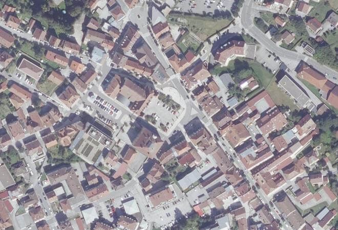 Vue aérienne Marché de Morteau, Morteau