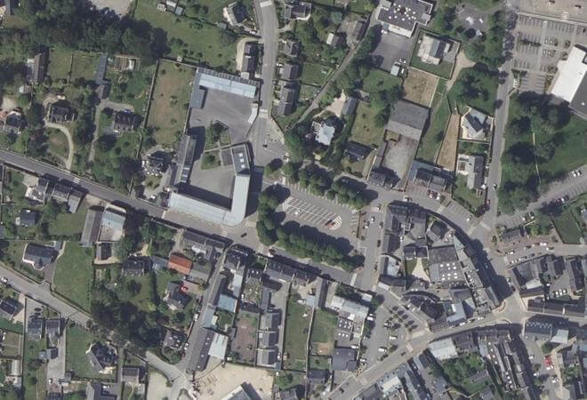 Vue aérienne Marché de Ploudalmézeau, Ploudalmézeau