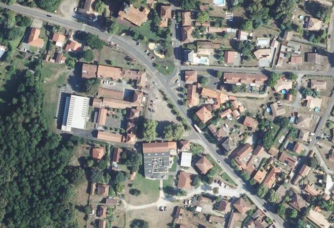 Vue aérienne Marché de Pontenx, Pontenx-les-Forges