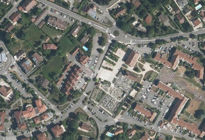 Vue aérienne Marché de Prévessin-Moëns, Prévessin-Moëns