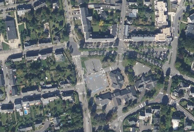 Vue aérienne Marché de Saint-Grégoire, Saint-Grégoire