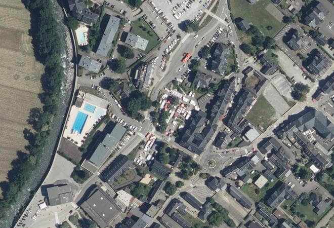 Vue aérienne Marché de Saint-Lary-Soulan, Saint-Lary-Soulan