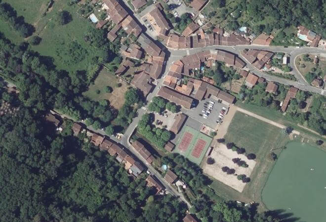 Vue aérienne Marché de Sainte-Croix-Volvestre, Sainte-Croix-Volvestre