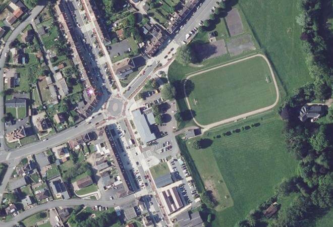 Vue aérienne Marché de Tilly-sur-Seulles, Tilly-sur-Seulles