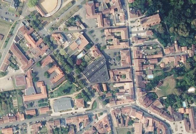 Vue aérienne Marché de Villeneuve-de-Marsan, Villeneuve-de-Marsan