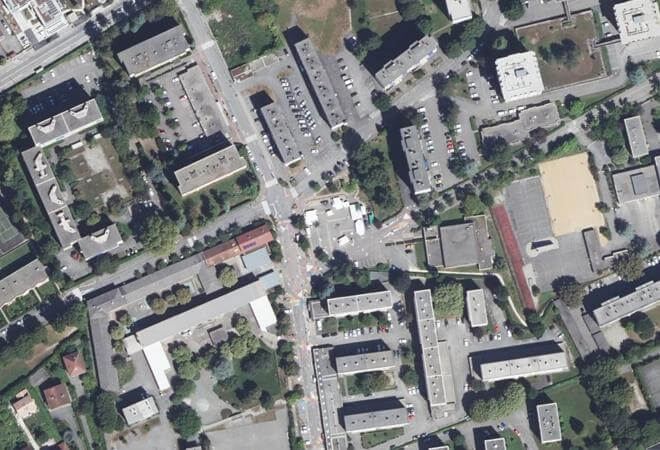 Vue aérienne Marché des Aiguinards, Meylan