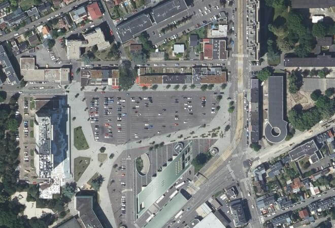 Vue aérienne marché des jeudis et dimanches, Sotteville-lès-Rouen