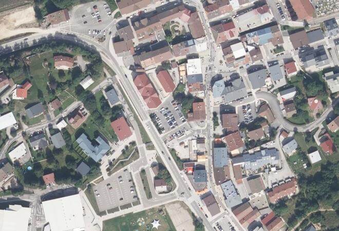 Vue aérienne Marché des Rousses, Les Rousses
