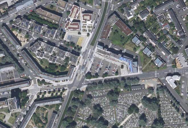 Vue aérienne Marché Deux-Croix Banchais Grand-Pigeon, Angers