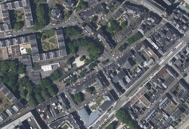 Vue aérienne Marché Doutre Saint-Jacques Nazareth (Bordillon), Angers