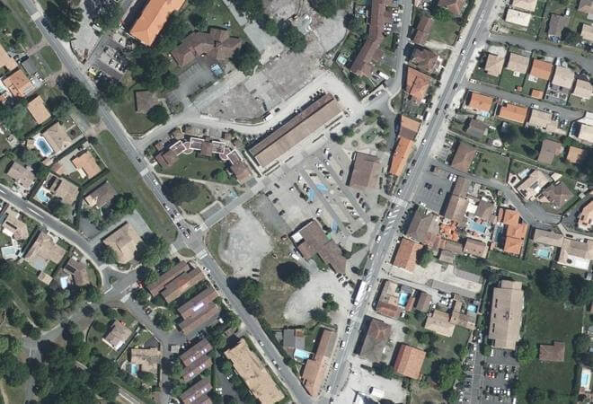 Vue aérienne Marché du Barp, Le Barp