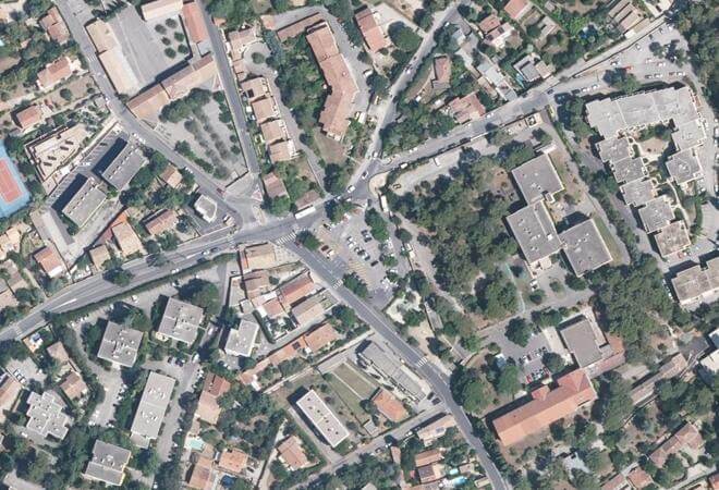 Vue aérienne Marché du Plan des Quatre Seigneurs, Montpellier