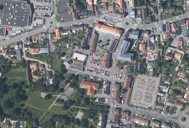 Vue aérienne Marché du quartier de la Chabossière, Couëron