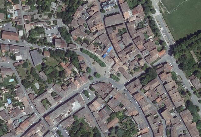 Vue aérienne Marché du vendredi, Verdun-sur-Garonne