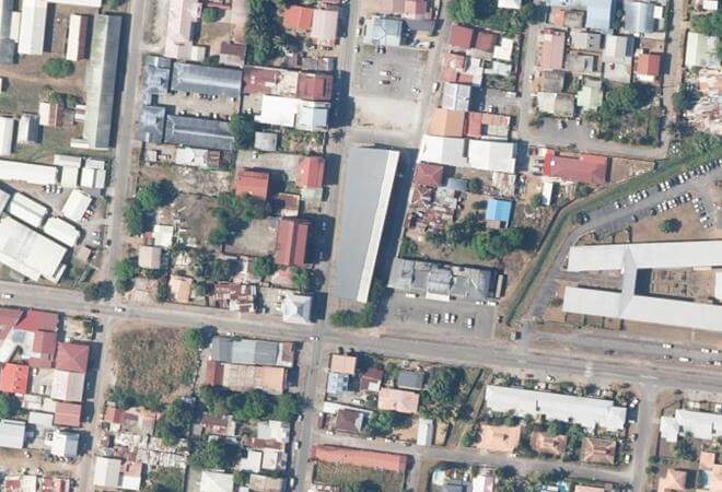 Vue aérienne Marché Fortuna Ringuet, Kourou