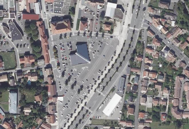 Vue aérienne Marché hebdomadaire, Audincourt