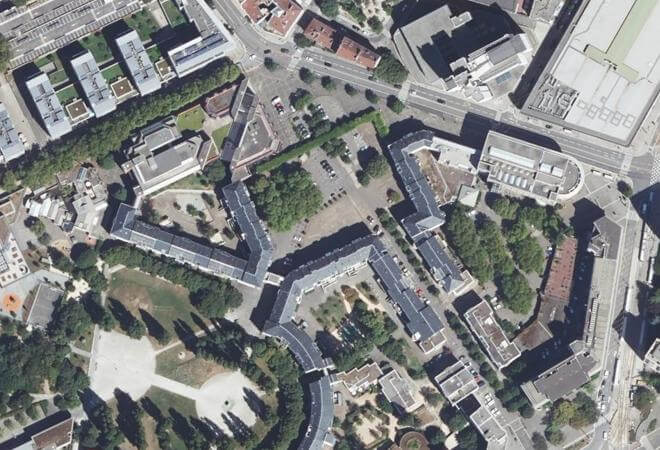 Vue aérienne Marché Hoche, Grenoble