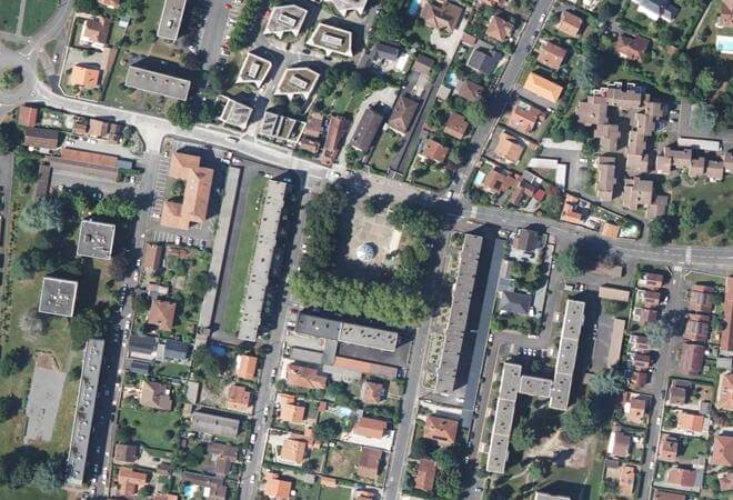 Vue aérienne Marché Jules Gois, Billère