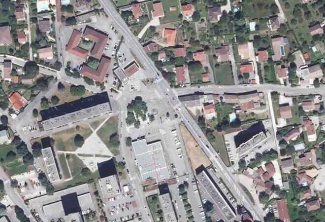 Vue aérienne Marché Les Glériates, Sassenage