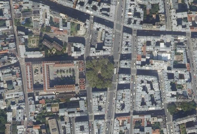 Vue aérienne Marché Monge, Paris