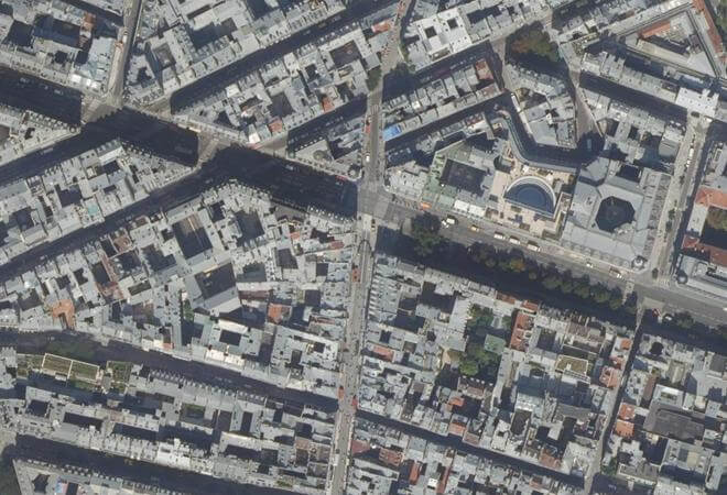 Vue aérienne Marché Montorgueil, Paris