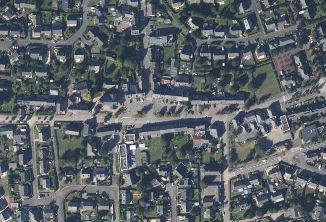Vue aérienne Marché municipal, Le Verger