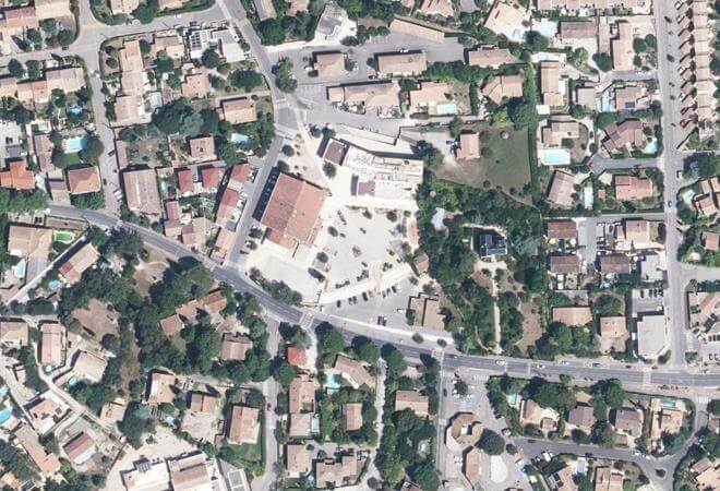 Vue aérienne Marché Paysan, Grabels