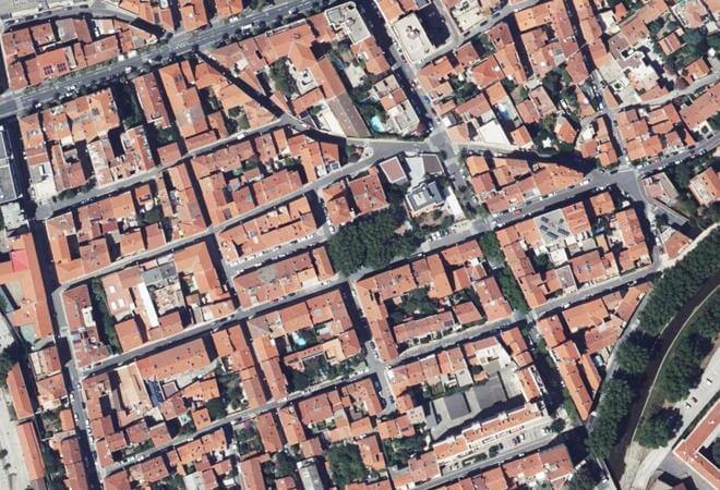 Vue aérienne Marché Place de Belgique, Perpignan