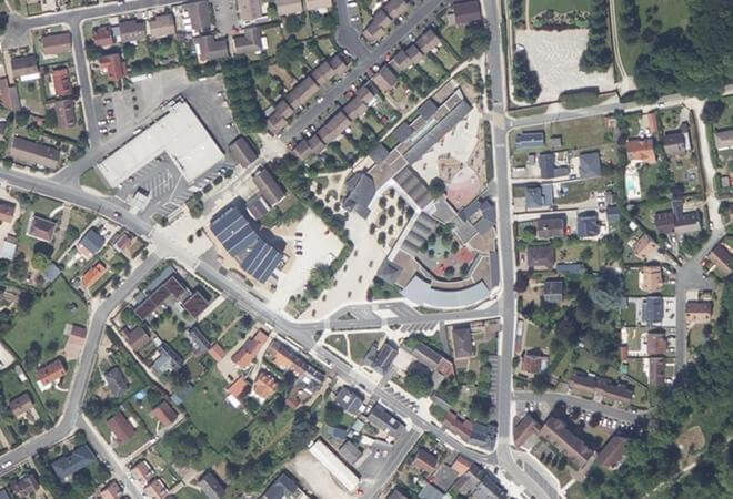 Vue aérienne Marché Place des Ecoles, Boigny-sur-Bionne