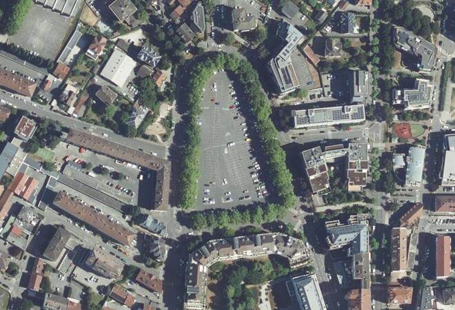 Vue aérienne Marché Place des Romains, Annecy