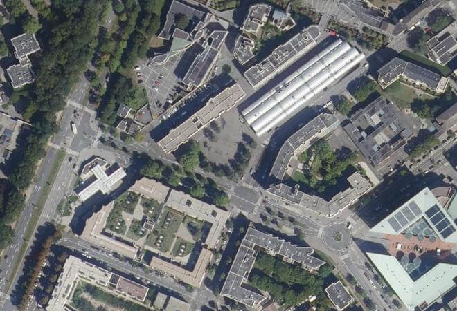 Vue aérienne Marché place Étienne Marcel, Montigny-le-Bretonneux