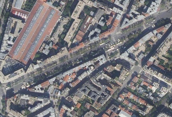 Vue aérienne Marché Point du Jour, Paris