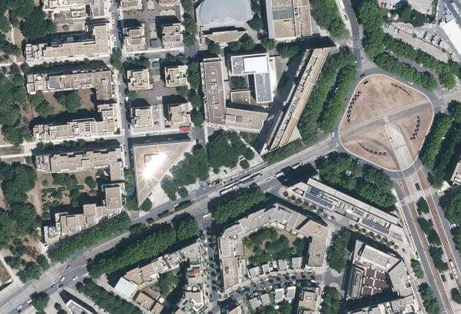 Vue aérienne Marché Port Marianne, Montpellier