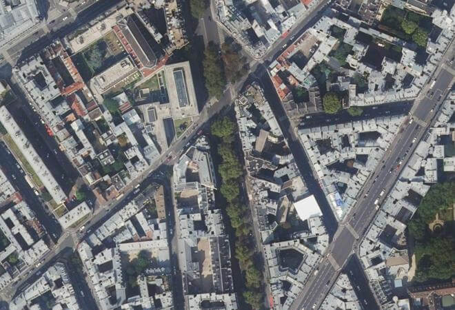 Vue aérienne Marché Raspail, Paris
