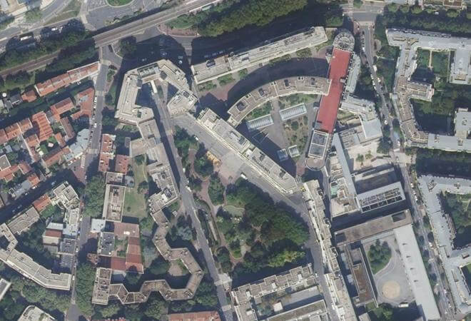 Vue aérienne Marché Sainte-Lucie, Issy-les-Moulineaux