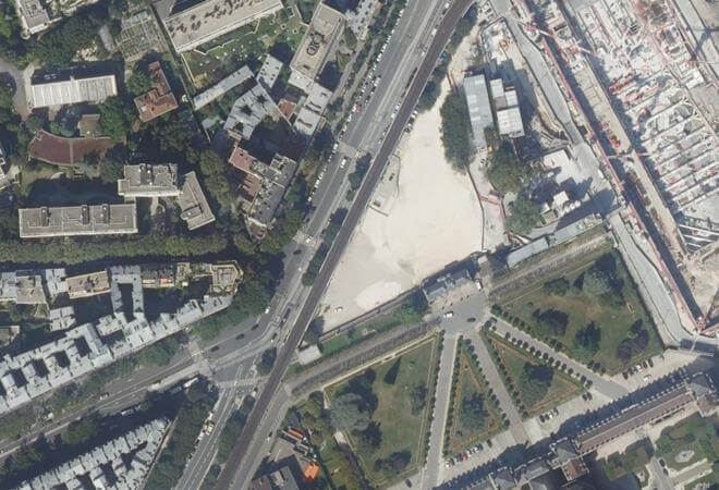 Vue aérienne Marché Salpétrière, Paris