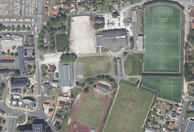 Vue aérienne Marché stade Jacques Duclos, Fleury-les-Aubrais