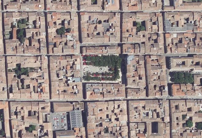 Vue aérienne Place Carnot, Carcassonne