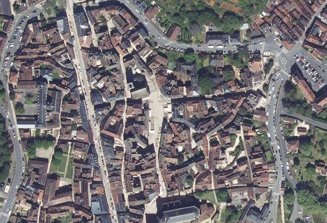Vue aérienne Place de la liberté, Sarlat-la-Canéda