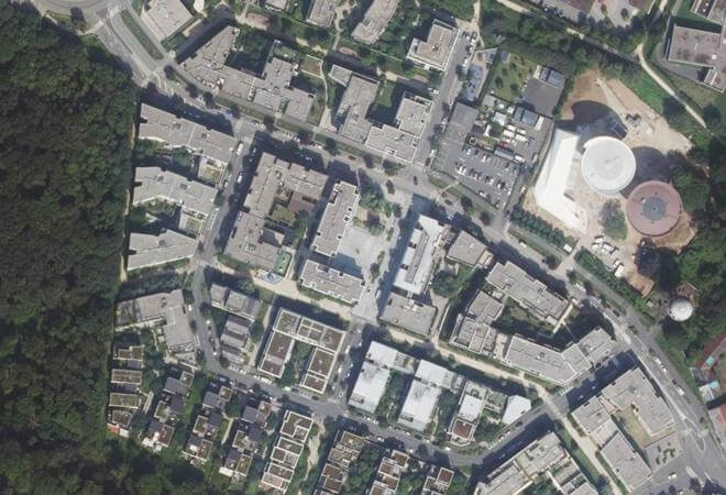 Vue aérienne Place des Causeuses, Palaiseau
