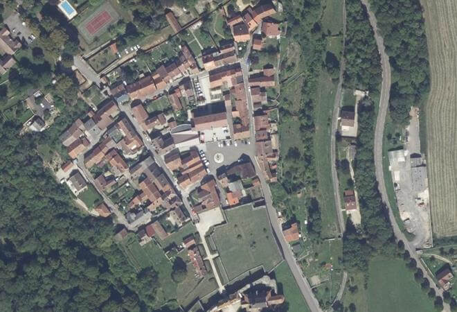 Vue aérienne Place des Halles, Grancey-le-Château-Neuvelle