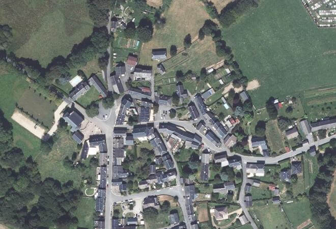 Vue aérienne Place du Coudert, Tarnac