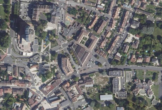 Vue aérienne Place du Marché, Dammarie-les-Lys